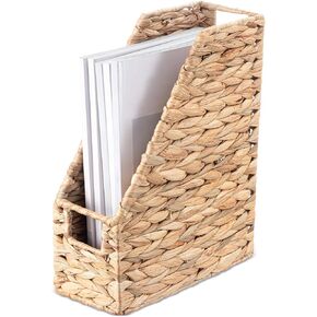 Leinuosen Hand-Woven Magazine Holder Rack Natural Narrow Water Hyacinth Rattan Basket Bin Paperboard Book Documents Organizer and Storage Box for Home, Office, Desk Hand-Woven Magazine Basket