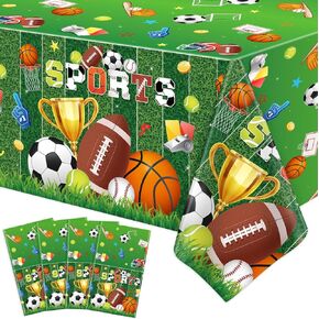 4 Pack Sports Tablecloth Sport Theme Birthday Table Cloth Sport Party Decorations Soccer Basketball Football Baseball Table Covers for Boys All Star Sports Themed Party Supplies 51 x 86 in