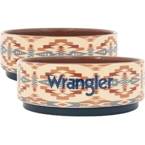 Wrangler Ceramic Dog Bowl-شاقة ، متينة ، ميكروويف وغسالة الصحون آمنة-38 أوقية وعاء الحيوانات الأليفة مع قاعدة السيليكون-تصميم مستوحى من الجنوب الغربي للطعام والماء