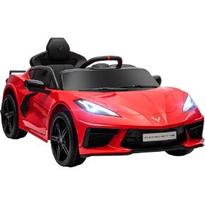 Qaba Electric Car, 12V Chevrolet Corvette Licensed Kids Car with Parent Remote Control, Suspension System, Headlight, Slow Start, Toddler Ride On Car for 3-6 Years, Red
