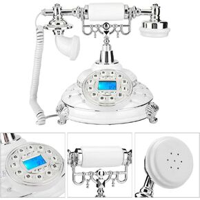Retro Telephones Landline,EU Type Retro Landline Silver Plated Home Office Telephone,Support and DTMF Backlight Caller ID,Support Electronic Calendar,Date,Clock and Week Display