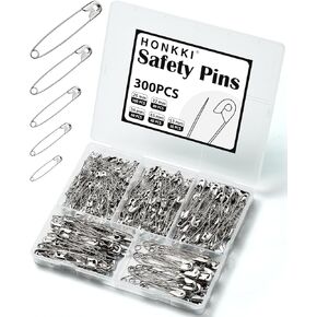 Silver Safety Pins 300 PCS, 5 Assorted Sizes of Durable, Small and Large Safety Pins Bulk, Sharp Edge Pins for Clothes, Sewing, Arts & Craft