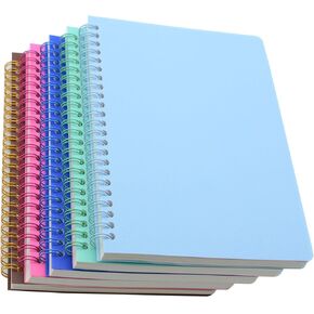 Yansanido Spiral Notebook, 5 Pcs A5 Waterproof Softcover 8mm Ruled 80 Sheets/160 Pages Journals for Study and Notes (light)