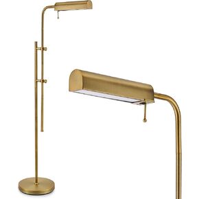 VONLUCE Dimmable LED Floor Lamp, 62.5" Industrial Floor Lamp for Living Room with Adjustable Height Swing Arm Head 3 Color Temperatures, Standing Reading Lamp for Bedroom Office, Antique Brass