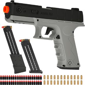 Toy Pistol Soft Bullet Toy Gun Blaster, Realistic Soft Bullet Pistol Foam Shell ejecting Blasters, with 2 Clips & 40 Foam Bullets, Gifts for Boys Girls Adults Age 8+