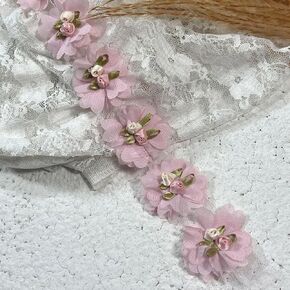 YYCRAFT 2" Chiffon Flower Lace Ribbon Trim for Applique Sewing Craft Wedding Bridal Dress DIY Decoration(4.5 Yards,Burgundy)