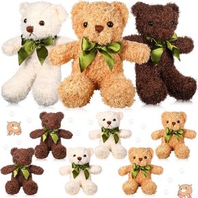 Zhanmai 9 Pieces Cute Bear Stuffed Animals 10 Inch Soft Plush Stuffed Bears Toy Gift Bulk with Bow Tie Kids Boys Girls Graduation Baby Shower Birthday Party Gift(Golden)