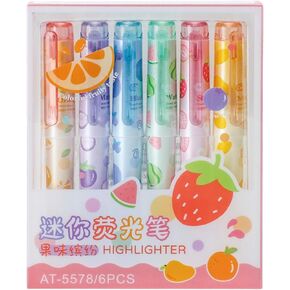 6 Pcs Cute Highlighter Marker Pastel Highlighter Marker Pens Cartoon Fruit Highlighters Pens for Students Boys Girls Women Highlighters Marker School Supplies Office Supplies (Fruit)