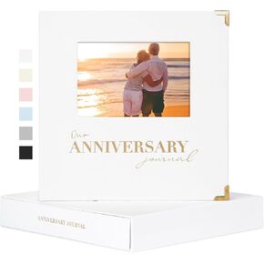 Wedding Anniversary Journal Book for Couples - Linen Memory Scrapbook Album for 1st to 70th Anniversaries Marriage Keepsake Notebook for Newlywed Marriage (White, 186 Pages)