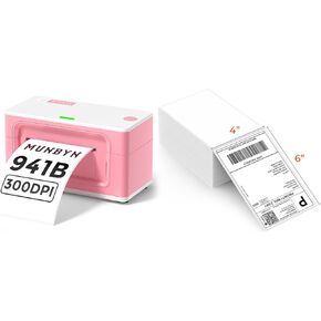 MUNBYN Bluetooth Thermal Label Printer 941B+Thermal Direct Shipping Label (Pack of 500 4x6 Fan-Fold Labels)