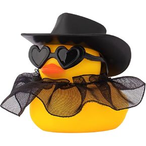wonuu Car Decorations Cowboy Rubber Ducks, Car Ornament Ducky for Dashboard Accessories with Cowboy Hat, Black Plastic Glasses, Transparent Black Skirt