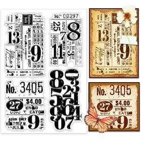 PH PandaHall Retro Numbers Clear Stamp for Card Making, Background Board Rubber Stamp Classic Stamp Vintage Transparent Seal Stamps for DIY Scrapbooking Decoration, Journal, Postcard, Gift Tags