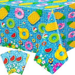 Oudain 3 Pack Pool Party Tableroths 54 × 108 بوصة صيف شاطئ بلاستيك تغطية يمكن التخلص منها