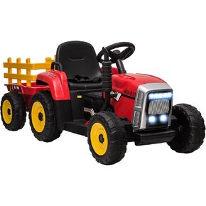 Aosom 12V Ride on Tractor with Trailer, 25W Dual Motors, Battery Powered Electric Tractor with Remote Control, Music Startup Sound and Horn, LED Lights, Green