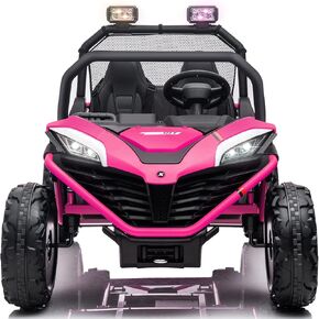 MOLACHI 2 Seater 24V 10AH Ride on Cars,Electric Cars Vehicles with 2x200W Powerful Motors,Metal Frame, Brake&Gas Pedal, EVA Tires, 3 Speed, Led Light, Bluetooth, 2 Spring Suspension(Pink)