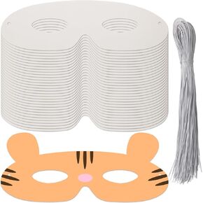 DIY Paper Eye Masks Bulk 100 Pack, Blank Masquerade Masks Costume Accessories for Halloween, Cosplay & Events, Adjustable Elastic Cord, Lightweight Paper Craft