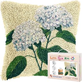 DIY Latch Hook Pillow Kits for Adults Hydrangea Flowers Printed Pillowcase Crochet Yarns Hooking Handmade Pillow Cover Cushion for Home Sofa Decoration 17x17inch-5