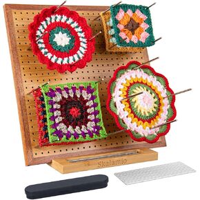 Skalamio 11.8" Crochet Blocking Board, Blocking Boards for Crochet Projects with 20 Pegs/Pins & Reinforced Edges, Bamboo Granny Square Blocking Boards, Wooden Knitting Board - Gifts for Crocheters