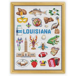 Louisiana Collection CS1908 - Counted Cross Stitch KIT#2 Prime. Set of Threads, Needles, AIDA Fabric, Needle Threader, Embroidery Clippers and Printed Color Pattern Inside.