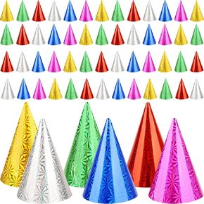 120 Pcs Birthday Party Hats Glitter Neon Metallic Foil Paper Party Cone Hat with Elastic String for Kids Adults New Year Birthday Celebrations, 6 Colors
