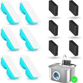 Cat Water Fountain Filter Replacement, 6 Filters and 6 Pre-Filter Sponges for 3.2L/108oz Wireless Pet Fountain