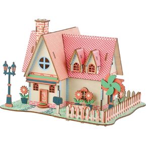 3D Wooden Puzzles for Adults Wooden House Building Model Kits, Hut Model Log Cabin Model Kits, 3D Jigsaw Brain Teaser Puzzles, Sunflower Manor 6.5" × 5.3" × 4.7 "