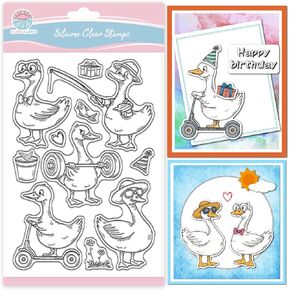 GLOBLELAND Funny Goose Clear Stamps for Scrapbooking Fishing Weightlifting Goose Silicone Stamps Cute Animals Transparent Stamp for Card Making DIY Embossing Journaling