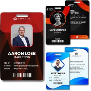 Custom ID Badge Card, Double Sided Printing, Personalized Employee Photo Identification Card, Customize Employee Badge Name Tag Picture Logo for Business Staff Events (Vertical)