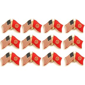 Box of 12 Kyrgyzstan & US Crossed Flag Lapel Pins, Romanian & American Double Friendship Pin Badge