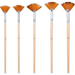 Fan Brush for Painting, 5 Pcs Fan Brush Set Long Wood Handle Paint Brushes Soft Anti-Shedding Professional Artist Painting Brushes for Acrylic Oil Watercolor Gouche Kits