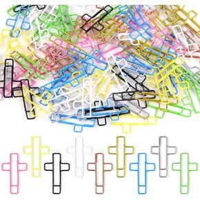 Yuntop 100 Pack Cross Paper Clips, 1.34 x 0.8 Inches, Multicolored, Stainless Steel Bible Study Supplies