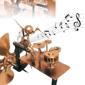 Handmade Metal Windmill Drummer Sculpture - Wind-Powered Kinetic Garden Spinner - Percussionist Music Figurine for Yard, Lawn, Patio Decor - Rockin' Art Statue Outdoor Gift