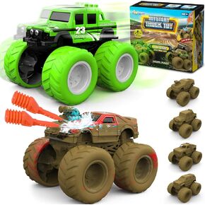 Monster Truck Toys for 3, 4, 5, 6, 7 Year Old Kids, Wash to Reveal Monster Trucks for Toddlers, 4 Pack Toy Trucks with Realistic Mud Paint, Ideal Birthday for Boys Grils 3-5 6-8