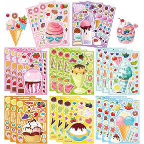 24 Sheets Make Your Own Ice Cream Stickers for Kids, Dessert Mix and Match Sticker Sheets Summer Craft Stickers for Kids Birthday Party Favor Supplies
