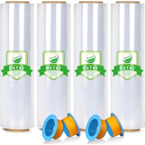 18" x 1500' Platic Stretch/Shrink Wrap Roll - 80 Gauge Industrial Shrink Wrap for Moving, Heavy Duty 800% Stretch for Pallets, Packing, Shipping&Furniture Protection​-4 Rolls