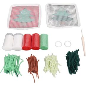 Latch Hook Kit,Crochet Rug Kit,Cute Christmas Tree Pattern DIY Crochet Cup Mat Soft Comfortable Colorful Latch Hook Rug for Household Christmas Gift(5.5x5.5in)