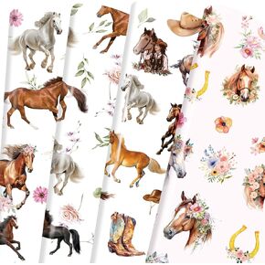 Sitsink Horse Gift Wrapping Paper - 12 Sheets Western Wrapping Paper, Cowboy Gifts Wrap Sheets for Birthday Party Baby Shower Wedding Holiday Valentines Mother's Day