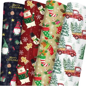 GIOLNIAY Christmas Wrapping Paper for Men Women Kids - Holiday Gift Wrap Red & Black Plaid with Truck, Black & White Plaid with Snowflake Xmas Design - 6 Jumbo Sheets, 28″×40″ Each, Easy to Store