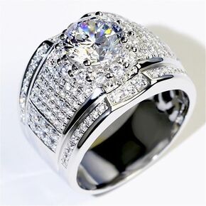 Sparkly Full Cubic Zirconia Silver Ring for Women, Iced Out Jewelry AAA CZ Stones Shiny Engagement Wedding Ring Handmade Dainty Full Diamond Cocktail Statement Ring Jewelry-Making-Patterns 7