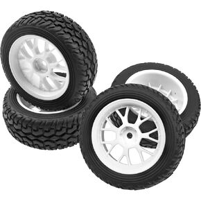 OD 75mm/2.95'' Rubber Tires & Plastic Wheel Rims 12mm Hex Compatible with Traxxas HSP Tamiya HPI Kyosho 1/10 On-Road Touring Racing Car,WLtoys 1/14 144001 RC Buggy (10-Spoke)