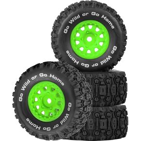 4PCS RC Wheel Tire for 1/14 Mojave Grom,BRCatWPark Hex Wheels Rims and Rubber Tire Soft Tires,RC Drift Off Road Buggy Rally Truck Wheels and Tires for 1/14 Mini Mojave Grom,Black