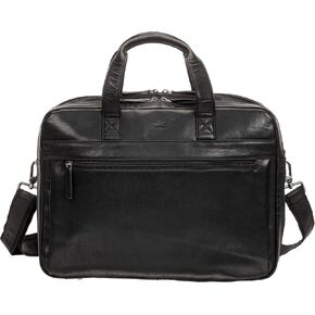 Mancini Buffalo Double Compartment Briefcase for Laptop and Tablet, Black, Black