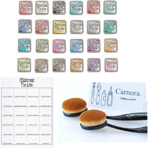 Tim Holtz and Ranger Distress Oxide Inks - Complete Set of 24 3x3 Pads, 2 Carnora Blending Brushes and Bonus Color Chart
