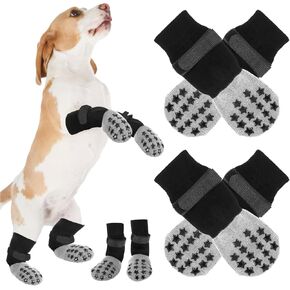 Dog Socks Anti Slip, Non-Slip Dog Socks to Prevent Licking Paws with Elastic Straps for Hot/Cold Pavement, Boots & Paws Protectors for Small Medium Large Senior (4 Pcs, S)
