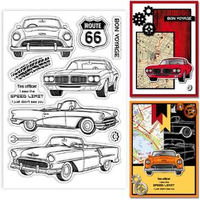 Globleland Car Clear Stamps Gear Road Sign Silicone Clear Stamp Seals Route 66 Stamprent Stamps for DIY Scrapbooking Cards Making Photo Photo Journal