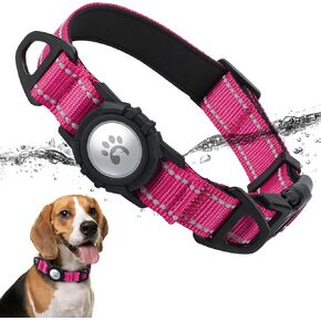 TagME Airtag Dog Collar,Waterproof Reflective Pet Collar with Airtag Holder,Soft Padded and Double D-Rings for Medium Dogs,Hot Pink