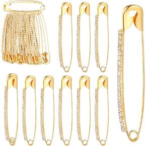 30 Pcs Gold Bling Rhinestone Safety Pins Sweater Shawl Clips Brooch Pins for Socks Brooches Charms for Women Skirts Sweater Scarf Lapel Hat Accessories