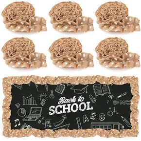 6 Rolls/47 Ft Ruffled Bulletin Board Borders White Polka Dot Burlap Roll Classroom Borders for Bulletin Board Decor Farmhouse Classroom Craft Wall Decor