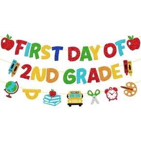 First Day of 2nd Grade Banner Welcome Back to Second Grade Party Decorations for Student Children Kids Celebrating Back to School Classroom Party Supplies