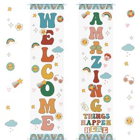 2 Pcs Boho Rainbow Welcome Banner for Back to School First Day of School Door Wall Decorations Inspirational Colorful Classroom Banner for Teachers First Day Classroom Office Supplies